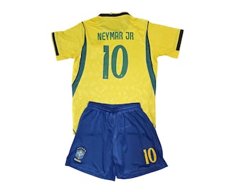 Conjunto infantil de fútbol de Brasil n.° 10 / Camiseta y pantalón corto para jóvenes / Atuendo de aficionado al fútbol para el Mundial 2026