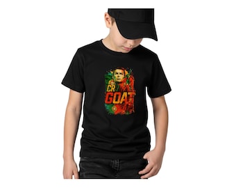 Camiseta infantil de fútbol con la bandera de Portugal de Ronaldo GOAT – Camiseta para jóvenes aficionados al fútbol
