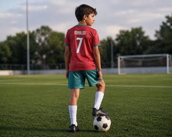 Conjunto Infantil de Futebol Portugal Home #7 | Camisa e Calção Juvenil | Uniforme de Futebol da Copa do Mundo de 2026