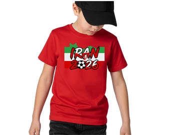 Maglietta da calcio per bambini Iran / Maglietta con bandiera 2026 per tifosi / Abbigliamento per celebrare l'orgoglio nazionale