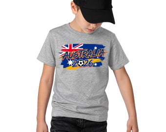 Australië kinder-T-shirt 2026 | T-shirt met vlag van Australië voor jeugdvoetbal | Shirt jongens en meisjes