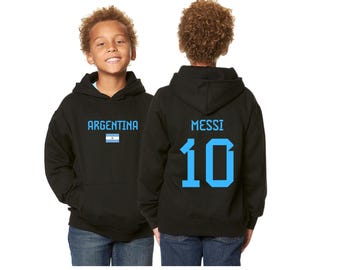 Kids Messi Argentina Hoodie Flag Pullover, Youth Soccer Fan Gear