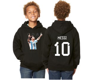 Messi Kid Soccer Hoodie Front & Back Design - Goat Lionel Messi #10