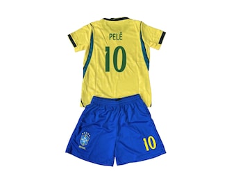 ブラジルサッカーキッズセット ペレ#10 | ユースジャージ＆ショーツ | サッカーファン向け衣装 ワールドカップ2026