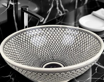 Hand-Painted Moroccan Ceramic Sink – Decorative Bathroom Basin