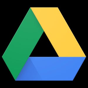 K&ouml;nnte beinhalten: Ein gr&uuml;nes, gelbes und blaues Google Drive-Logo. Das Logo ist ein stilisiertes Dreieck mit abgerundeten Ecken.