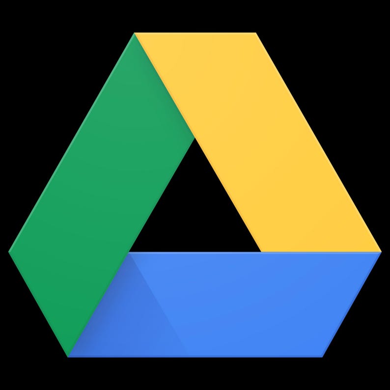 K&ouml;nnte beinhalten: Ein gr&uuml;nes, gelbes und blaues Google Drive-Logo. Das Logo ist ein stilisiertes Dreieck mit abgerundeten Ecken.