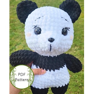 Kawaii Panda Bear Crochet Pattern (low sew crochet pattern, amigurumi panda bear, crochet panda bear pattern, crochet panda plush pattern)