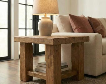 Handmade Side Table, Rustic End Table for Living Room, Solid Barn Wood Table, Reclaimed Wood End Table, Wooden Side Table