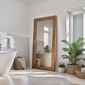 Reclaimed Wood Wall Mirror for Bathroom Mirror Large Rustic Wood Mirror Full Length Floor Mirror Bathroom Wall Decor Farmhouse Mirror