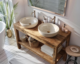 Rustic Wood Bathroom Vanity Custom Natural Bathroom Sink Vanity, Handmade Single Sink Vanity with Reclaimed Wood