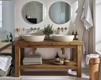 Rustic Wood Bathroom Vanity Handcrafted Custom Bathroom Vanity with Reclaimed Wood, Solid Farmhouse Decor for a Natural Bathroom