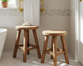 Handcrafted Reclaimed Wood Stool for Bathroom Small Rustic Farmhouse Stool Eco-Friendly Stool Barnwood Stool for Farmhouse Furniture Decor
