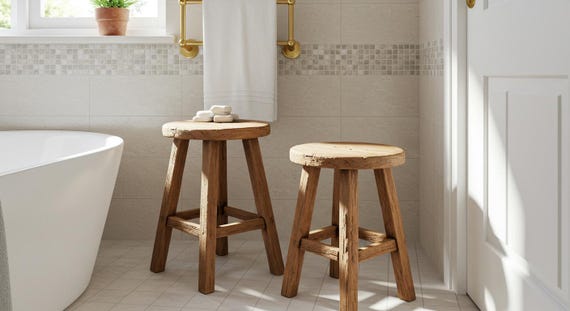 Handcrafted Reclaimed Wood Stool for Bathroom Small Rustic Farmhouse Stool Eco-Friendly Stool Barnwood Stool for Farmhouse Furniture Decor