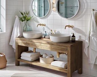 Handmade Bathroom Vanity, Reclaimed Wood Double Sink Vanity, Rustic Farmhouse Bathroom Furniture