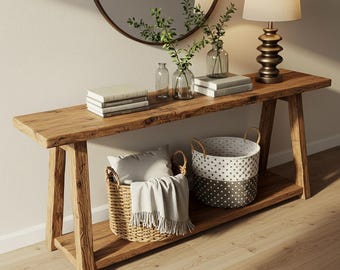 Rustic Reclaimed Wood Console Table for Entry Way Table Live Edge Wood Console Table Narrow Custom Farmhouse Hallway Sofa Unique Console