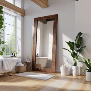 Reclaimed Wood Bathroom Mirror Large Wall Mirror Rustic Wood Mirror Full Length Mirror Floor Mirror for Bathroom Wall Decor Farmhouse Mirror