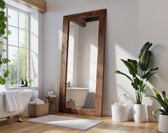 Reclaimed Wood Bathroom Mirror Large Wall Mirror Rustic Wood Mirror Full Length Mirror Floor Mirror for Bathroom Wall Decor Farmhouse Mirror
