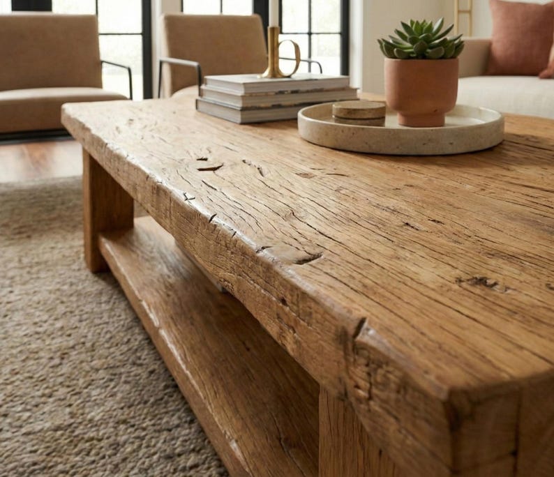 Handmade Coffee Table, Rustic Coffee Table for Living Room, Solid Barn Wood Table, Reclaimed Wood Coffee Table Wooden Side Table image 1