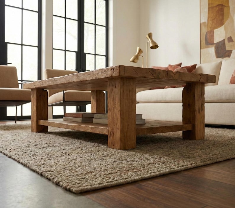 Handmade Coffee Table, Rustic Coffee Table for Living Room, Solid Barn Wood Table, Reclaimed Wood Coffee Table Wooden Side Table image 4