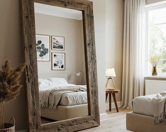 Reclaimed Wood Wall Mirror for Bedroom Mirror Large Rustic Wood Mirror Full Length Floor Mirror Bedroom Wall Decor Farmhouse Mirror