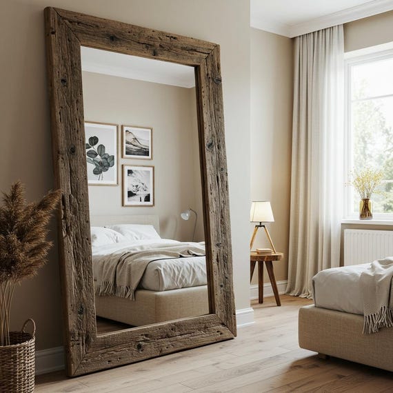 Reclaimed Wood Wall Mirror for Bedroom Mirror Large Rustic Wood Mirror Full Length Floor Mirror Bedroom Wall Decor Farmhouse Mirror