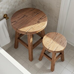 Handcrafted Reclaimed Wood Stool for Bathroom Small Rustic Farmhouse Stool Eco-Friendly Stool Barnwood Stool for Farmhouse Furniture Decor image 4