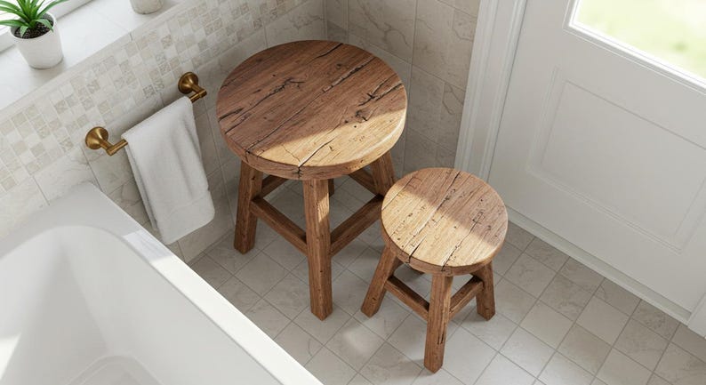 Handcrafted Reclaimed Wood Stool for Bathroom Small Rustic Farmhouse Stool Eco-Friendly Stool Barnwood Stool for Farmhouse Furniture Decor image 4