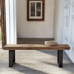Banc d'entrée rustique Banc en bois de récupération pour entrée, siège du couloir pieds en métal petit banc Banc d'entrée de ferme Banc de vestiaire de taille personnalisée