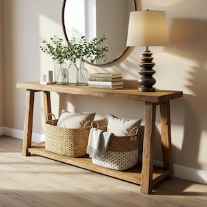 Table console étroite avec étagères Table console rustique pour table d'entrée avec rangement Table console en bois de récupération Live Edge Cadeau de la ferme