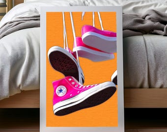 Trendy Hot Pink Sneakers Art Print, College Dorm Decor (Digital Download)