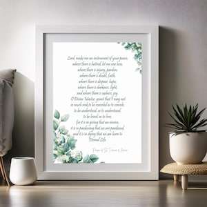 Prayer of St. Francis of Assisi printable inspirational wall art Lord Make Me an Instrument of Your Peace Catholic prayer gift devotional