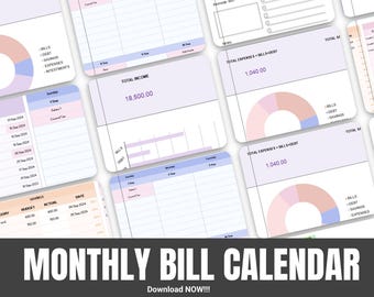 Monthly Bill Spreadsheet Calendar | Digital Download PDF for Expense Tracking & Easy Budget Management