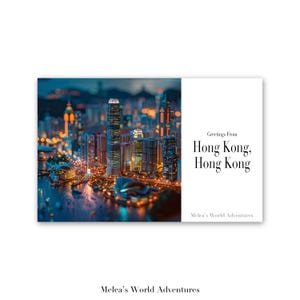 Digital Hong Kong Postcard, Travel Asia World Travel Photography Greetings From Cityscape, Downloadable Postcard, AI Assisted Design-01