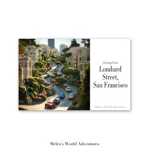 Postal digital de Lombard Street, San Francisco, EE. UU. Viajes por el mundo, Norteamérica, fotografía de viajes, paisaje urbano, descargable, diseño asistido por IA-11