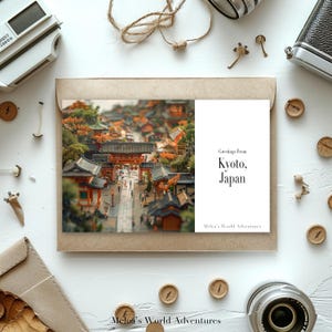 Digital Kyoto Japan Postcard, Travel Asia World Travel Photography Greetings From Cityscape, Downloadable Postcard, AI Assisted Design-02
