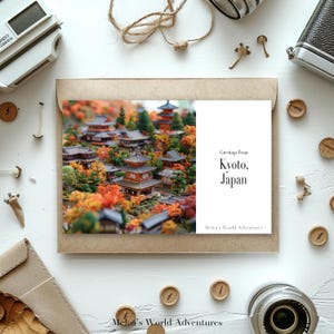 Digital Kyoto Japan Postcard, Travel Asia World Travel Photography Greetings From Cityscape, Downloadable Postcard, AI Assisted Design-01