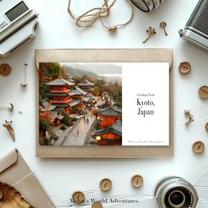 Digital Kyoto Japan Postcard, Travel Asia World Travel Photography Greetings From Cityscape Destination Downloadable, AI Assisted Design-12