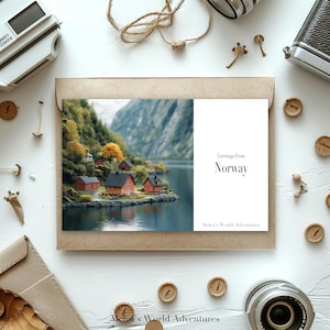 Carte postale numérique de Norvège, voyage du monde, Europe, photographie de voyage, salutations de paysage urbain, carte téléchargeable, conception assistée par IA-02