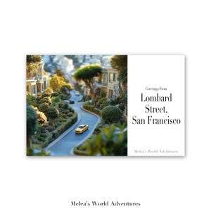 Postal digital de Lombard Street, San Francisco, EE. UU., viajes por el mundo, Norteamérica, fotografía de viajes, paisaje urbano, descargable, diseño asistido por IA - 07
