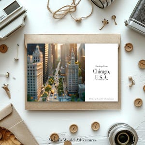 Cartão postal digital de Chicago, EUA, fotografia de viagem da América do Norte Saudações da paisagem urbana, cartão postal para download, design assistido por IA-02