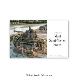 Carte postale numérique du Mont Saint-Michel Voyages dans le monde Europe Photographie de voyage Salutations de paysage urbain Cadeau téléchargeable Conception assistée par IA-02