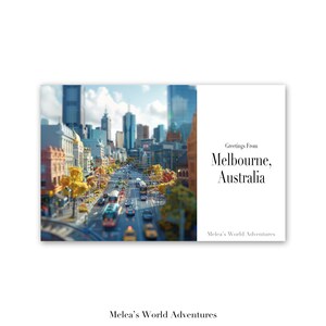 Cartão postal digital de Melbourne, Austrália, Oceania, viagens pelo mundo, fotografia, saudações da paisagem urbana, cartão postal para download, design assistido por IA-04