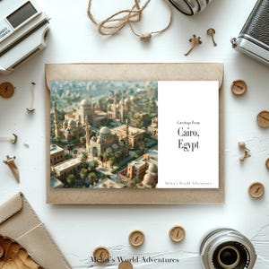 Digital Cairo Egypt Postcard, Travel Africa World Travel Photography Greetings From Cityscape, Downloadable Postcard, AI Assisted Design-02