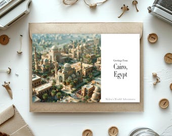 Cartolina digitale del Cairo in Egitto, viaggi in Africa, fotografia di viaggi nel mondo, saluti da Cityscape, cartolina scaricabile, progettazione assistita da AI-02