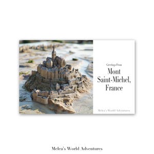 Carte postale numérique du Mont Saint-Michel Voyages du monde Europe Photographie de voyage Salutations de paysage urbain Cadeau téléchargeable Conception assistée par IA-01