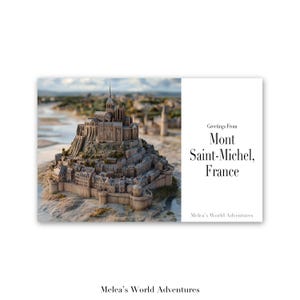 Carte postale numérique du Mont Saint-Michel Voyages du monde Europe Photographie de voyage Salutations de paysage urbain Cadeau téléchargeable Conception assistée par IA-03