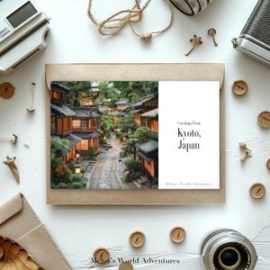 Digital Kyoto Japan Postcard, Travel Asia World Travel Photography Greetings From Cityscape Destination Downloadable, AI Assisted Design-16