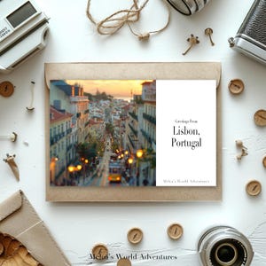 Carte postale numérique de Lisbonne, Portugal, voyage du monde, Europe, photographie de voyage, salutations de paysage urbain, carte postale téléchargeable, conception assistée par IA-03