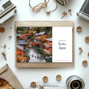 Digital Kyoto Japan Postcard, Travel Asia World Travel Photography Greetings From Cityscape, Downloadable Postcard, AI Assisted Design-04